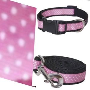 Dog Leash & Collar Set PAW PAWS Pink with White Polka Dots USA Made